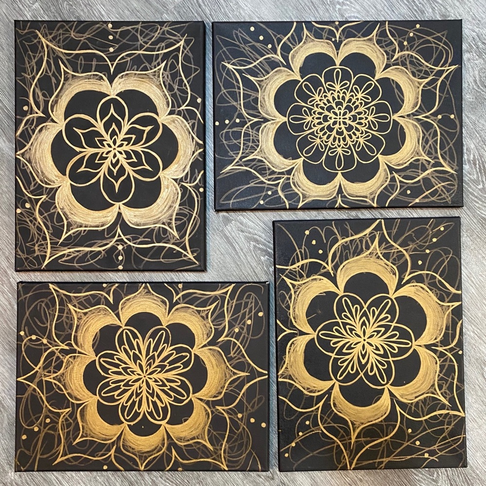 LARGE 4 piece shade shifting angry mandalas gold